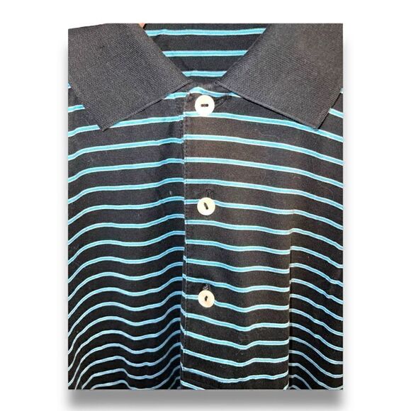 Black and Blue Striped Peter Millar Crown Crafted Golf Polo Shirt Size M - Picture 10 of 10